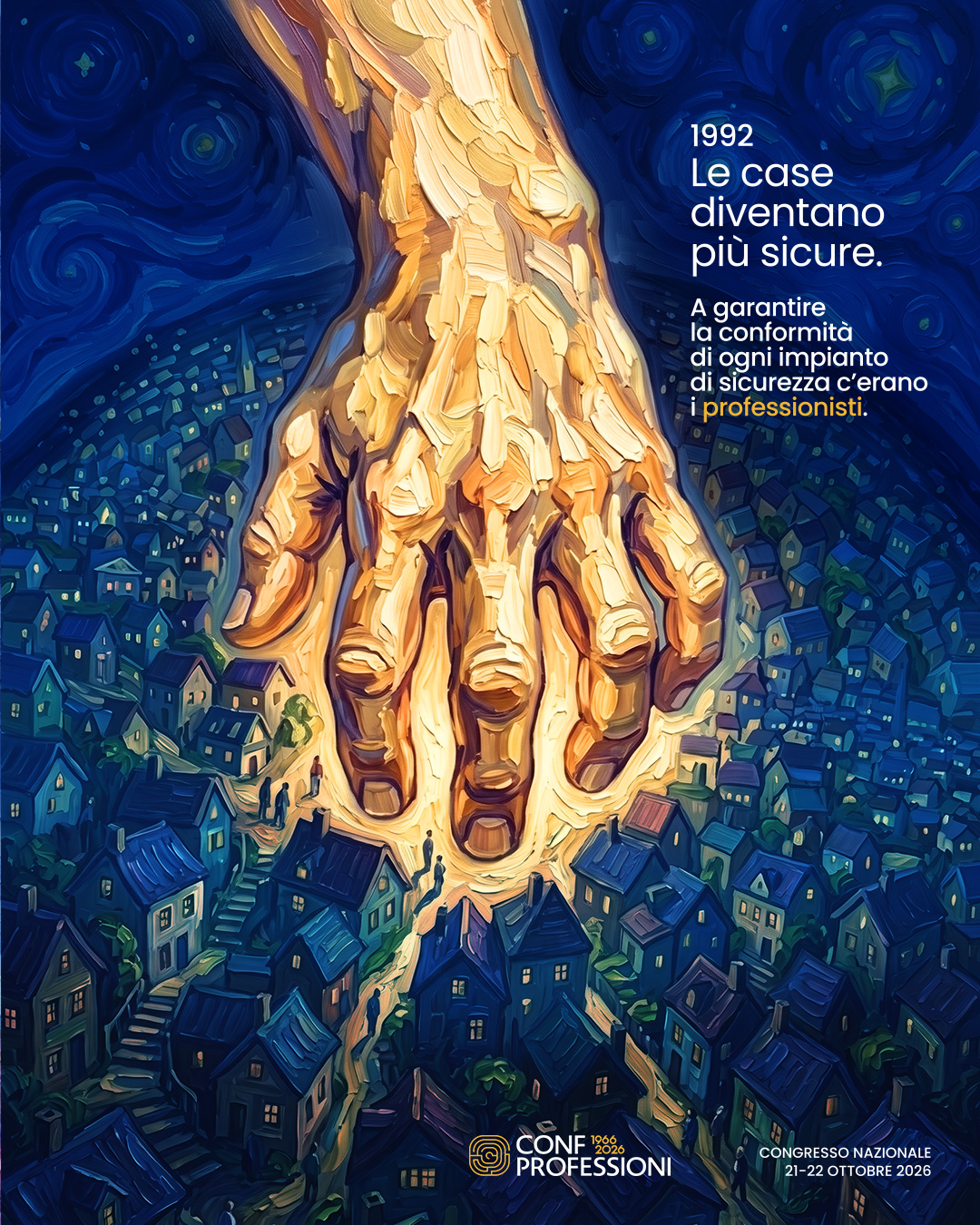 1992. Le case diventano più sicure. A garantire la conformità di ogni impianto di sicurezza c’erano i professionisti. Campagna Confprofessioni 1966–2026. Congresso nazionale 21–22 ottobre 2026.
